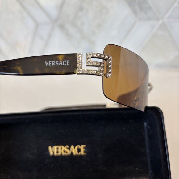 Versace Rhinestone Logo Black Brown Rimless Sunglasses Designer Case Timeless main image 16